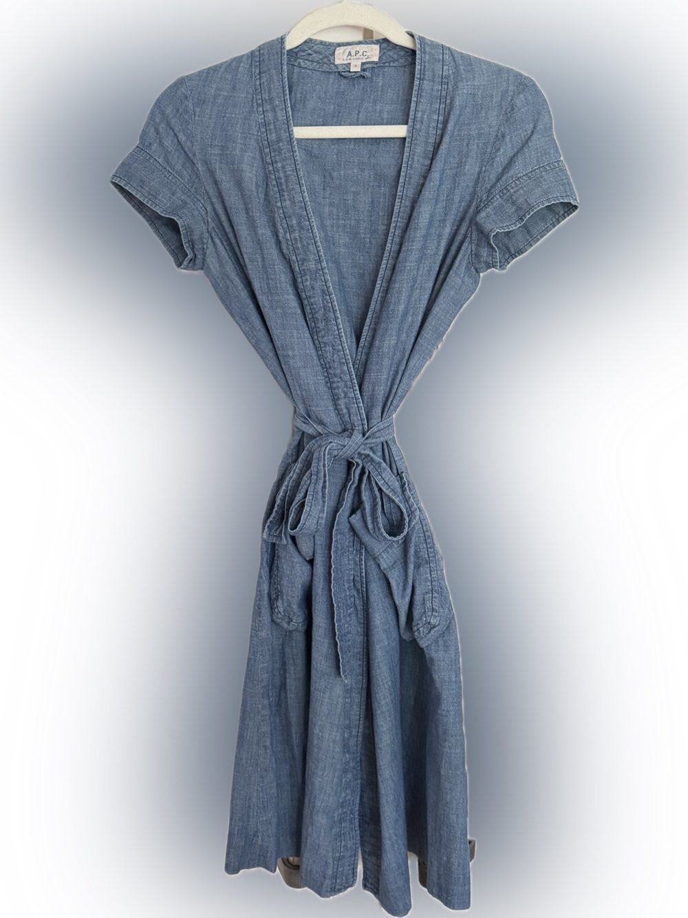 A.P.C. Wrap Midi Dress - Chambray Size Small